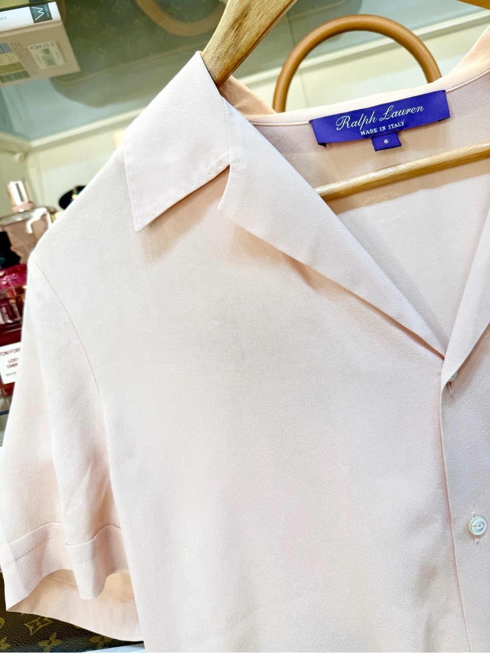 Ralph Lauren Purple Label Silk Mulberry Collared Blouse Light Peach Women Size 6